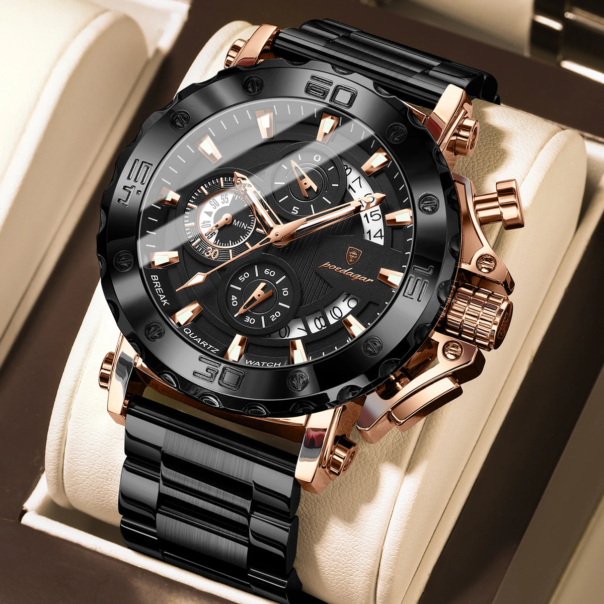 POEDAGAR 892 Men's Stainless Steel Quartz Watch
