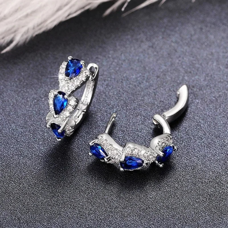 Blue Zircon Waterdrop Hoop Earrings