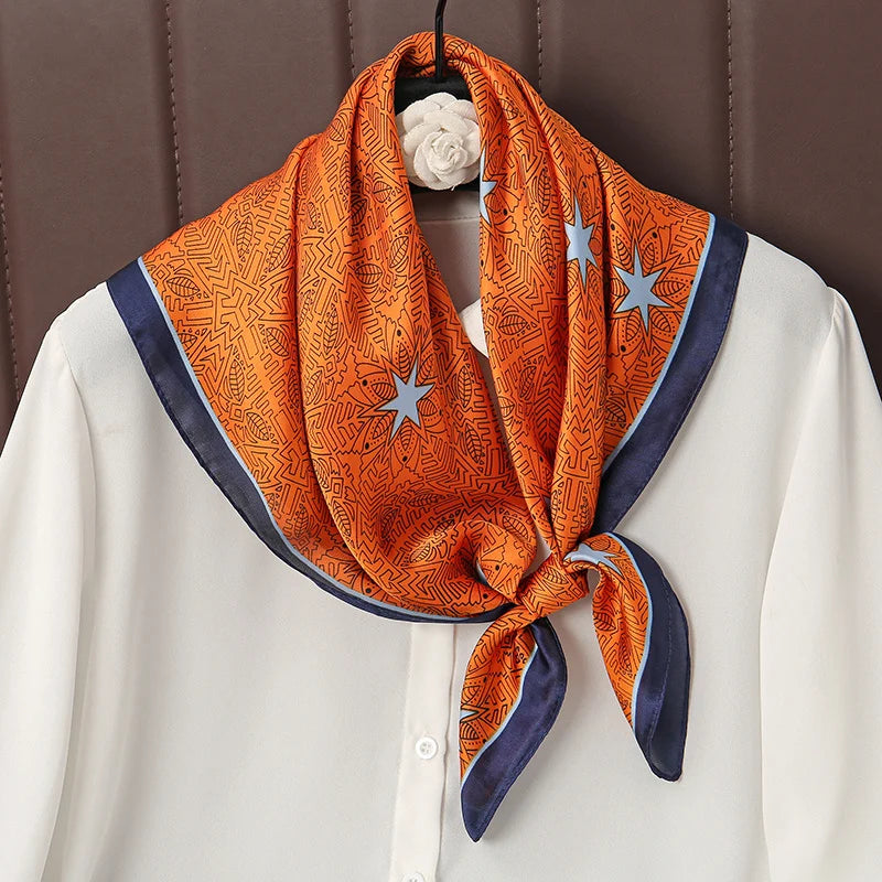 Luxury Print Satin Silk Square Scarf for Women Hijab Shawl & Elegant Wrap Accessory