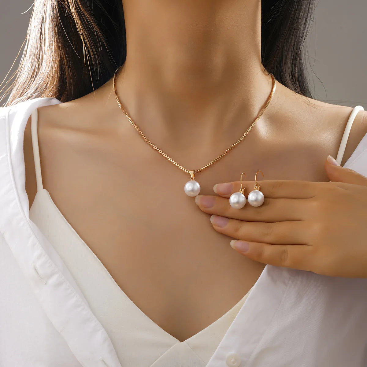 Pearl Pendant Necklace Set for Women - 3 Pcs Rhinestone Earring & Necklace Jewelry Gift Set