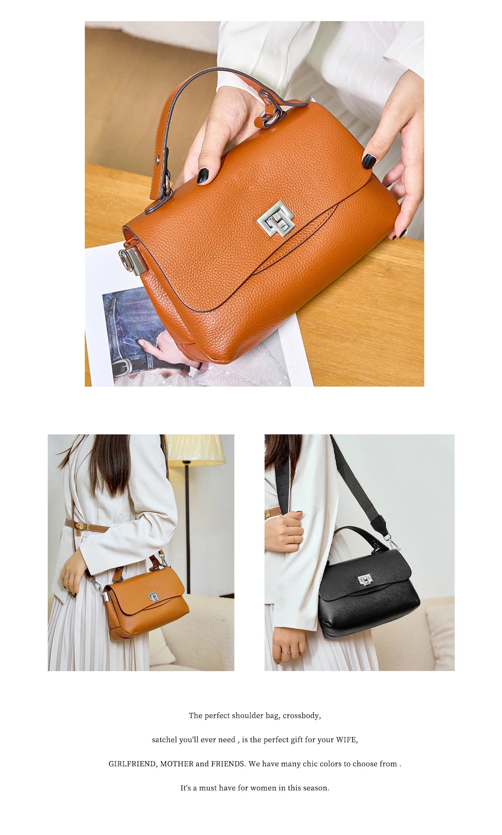 Women's Genuine Leather Top - Handle Envelop Bag - Luxury Crossbody Handbag