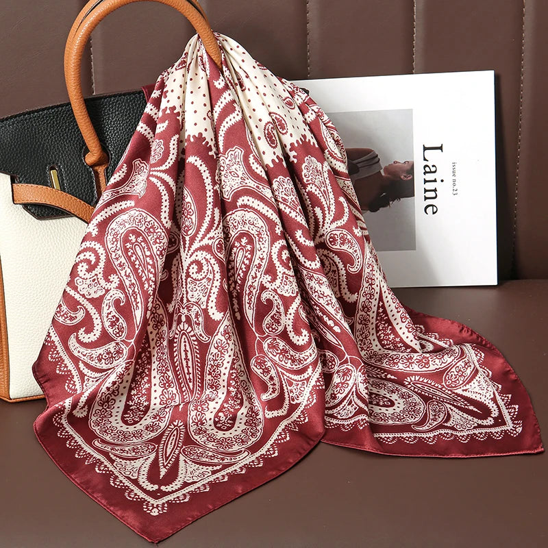 Bohemian Luxury Silk Square Scarf for Women Designer Print Shawl & Versatile Wrap