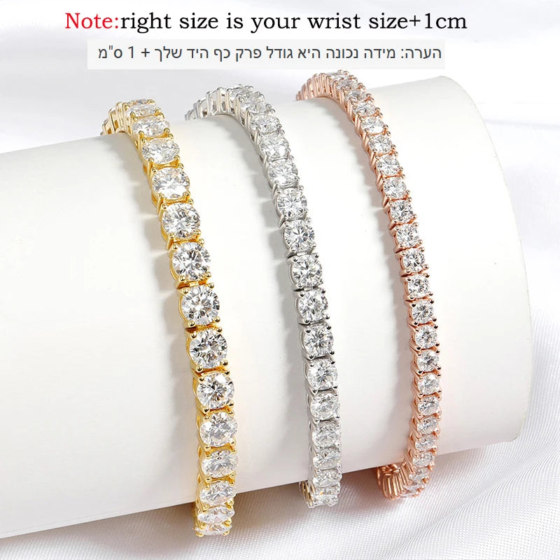 Smyoue 18k Gold Plated Moissanite Tennis Bracelet 925 Sterling Silver 3/4/5mm Women & Men