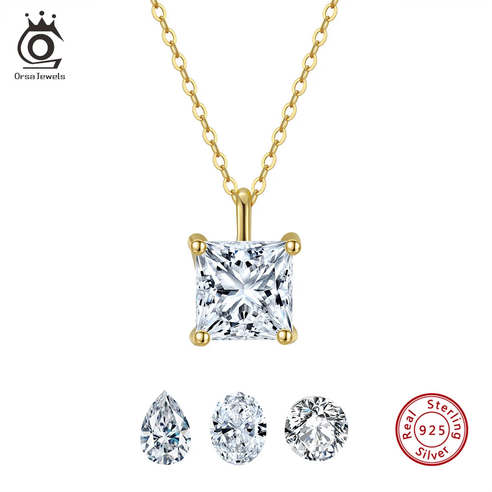 925 Sterling Silver Princess Cut Solitaire Necklace Cubic Zirconia Pendant