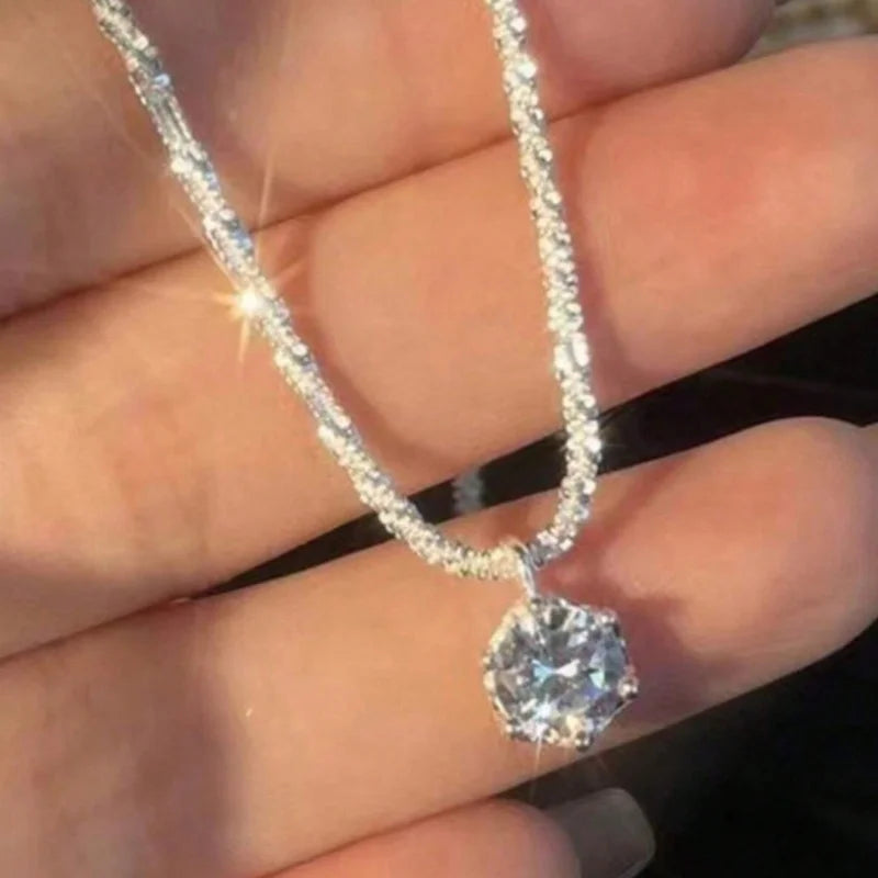 925 Sterling Silver Plated Zircon Clavicle Necklace for Women