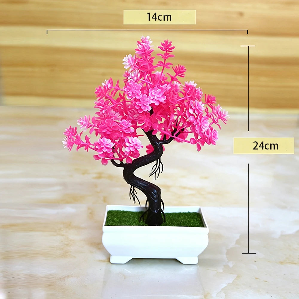 Artificial Bonsai with Faux Flowers Potted Fake Plant for Home, Wadding & Housewarmings Decor