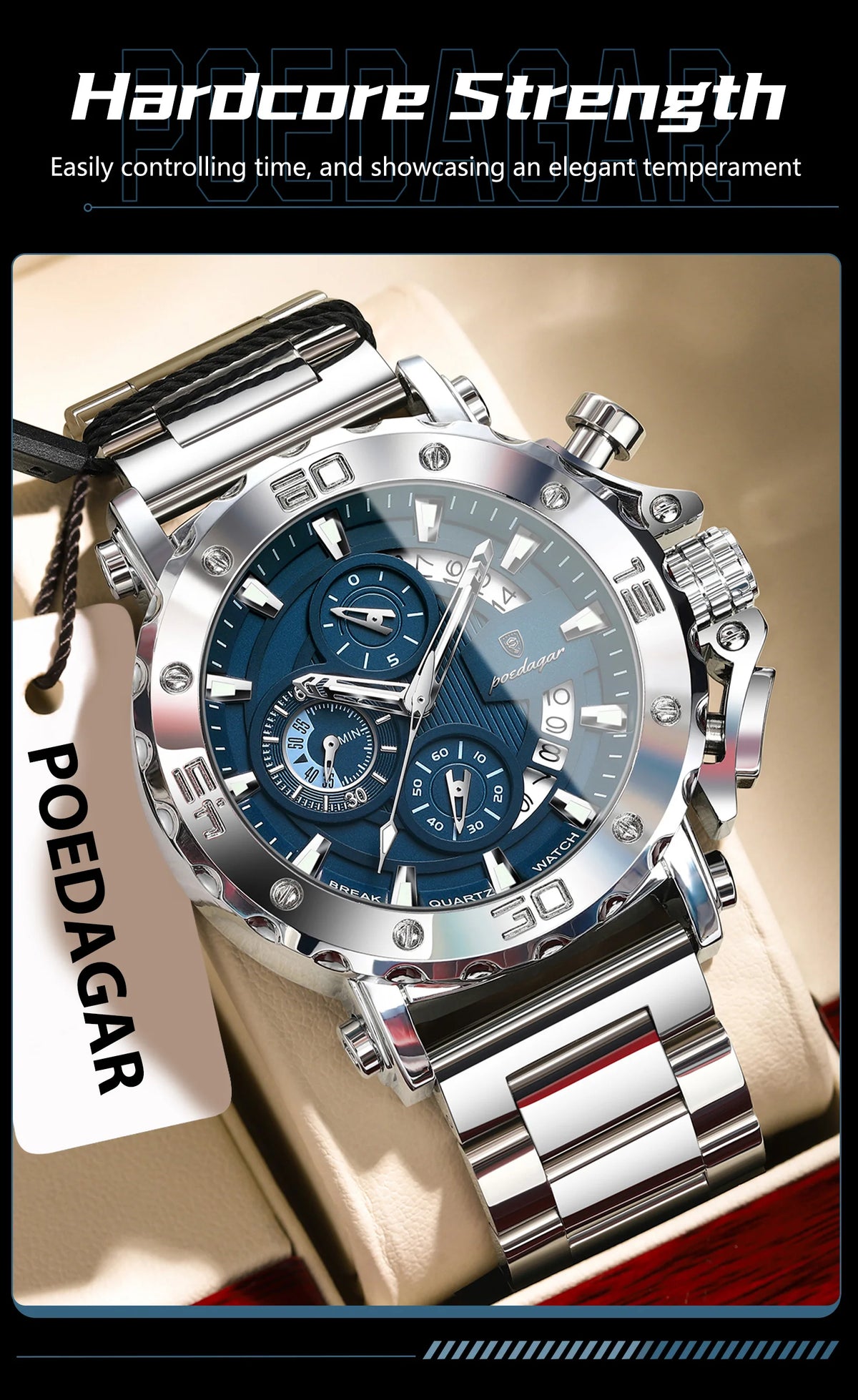 POEDAGAR 892 Men's Stainless Steel Quartz Watch