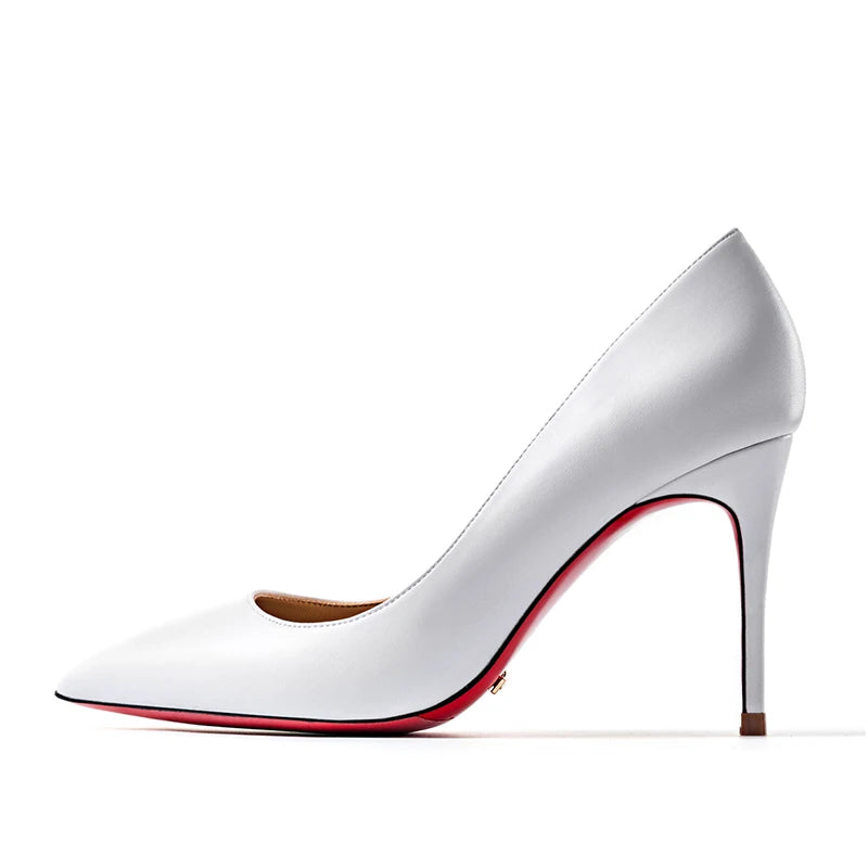 Heels for Ladies New Luxury Designer White Matte 12 cm High Heels Red Bottoms Pointed Toe Pumps Elegant Women Party Prom Shoes