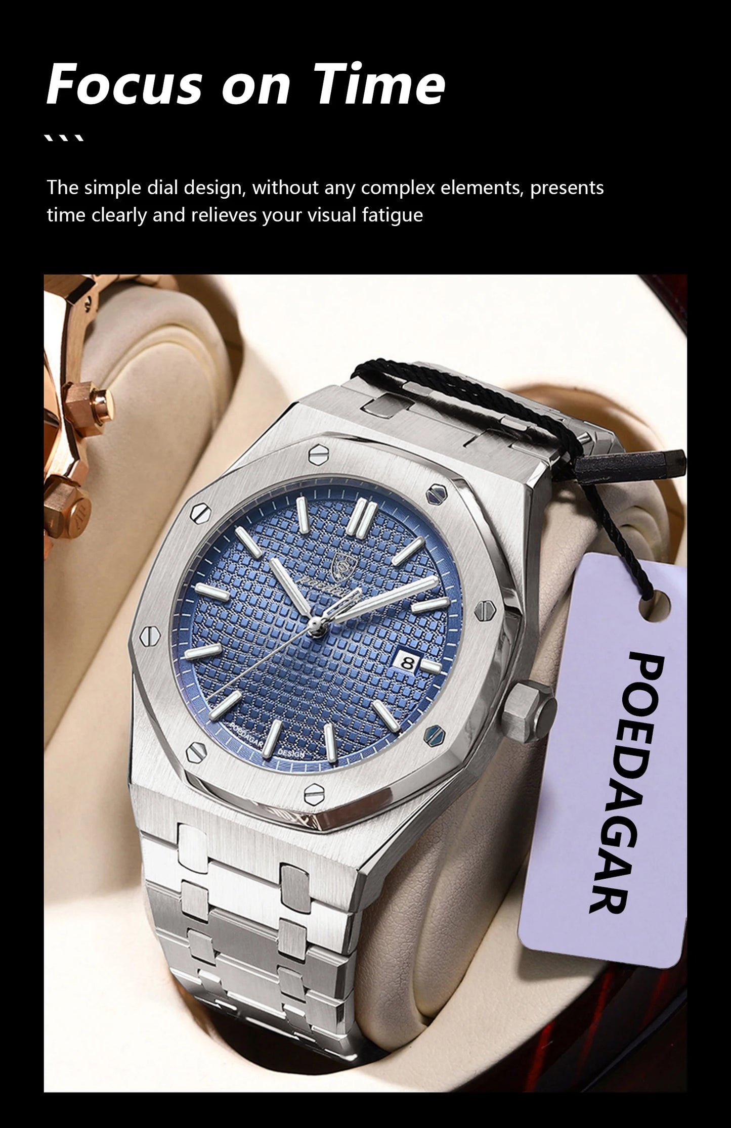 POEDAGAR Men's Luxury Watch -Luminous Waterproof Stainless Steel