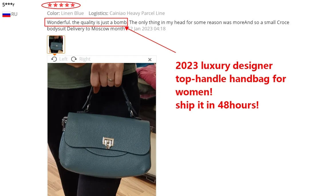 Women's Genuine Leather Top - Handle Envelop Bag - Luxury Crossbody Handbag