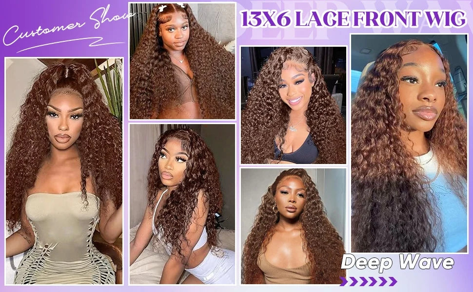 Chocolate Brown Deep Wave Lace Front Wig- 13x6 Frontal & 4x4 Closure 20-40 Inch