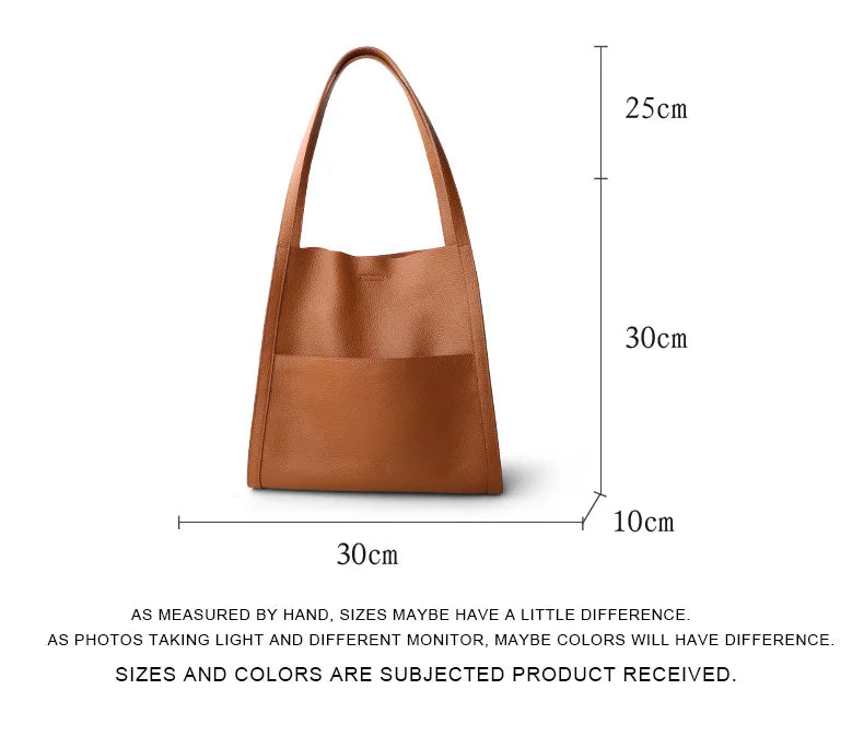 Luxury 100% Genuine Cowhide Leather Tote Bucket Bag
