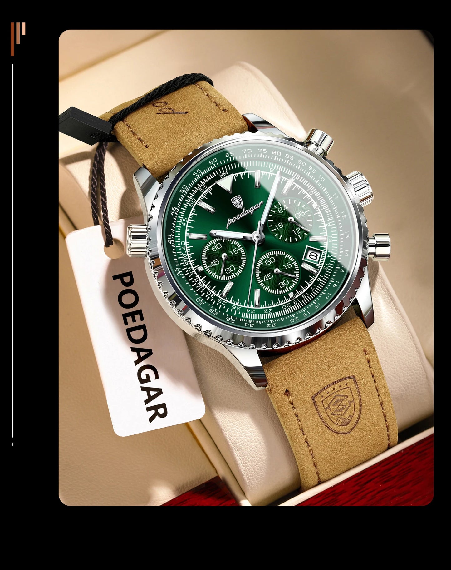 POEDAGAR Men's Luxury Business Luxury Business Watch Waterproof Choreograph Date Leather Quratz Wristwatch Date