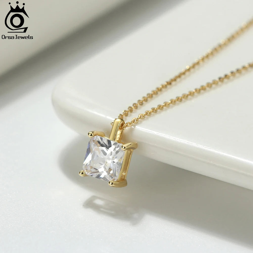 925 Sterling Silver Princess Cut Solitaire Necklace Cubic Zirconia Pendant