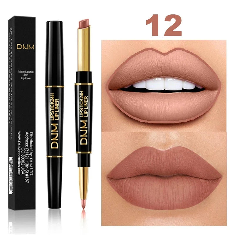 DNM 2-in-1 Matte Lipstick & Lip Liner Pencil - Long-Lasting Waterproof