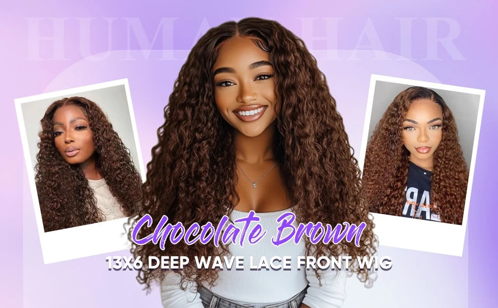 Chocolate Brown Deep Wave Lace Front Wig- 13x6 Frontal & 4x4 Closure 20-40 Inch