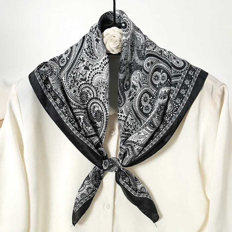 Luxury Print Satin Silk Square Scarf for Women Hijab Shawl & Elegant Wrap Accessory