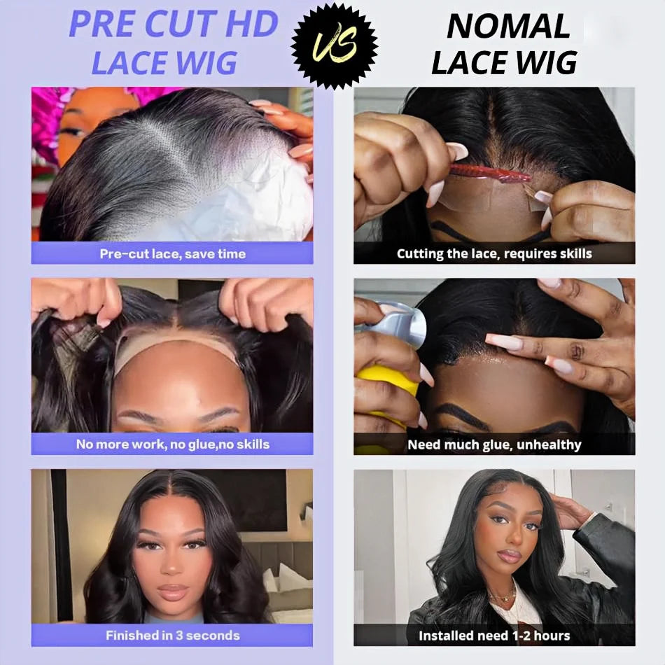 Body Wave Glueless Wig 100% Brazilian Remy Human Hair 4x4 & %x5 Lace 180 & 200 Density 18- 38 Inches