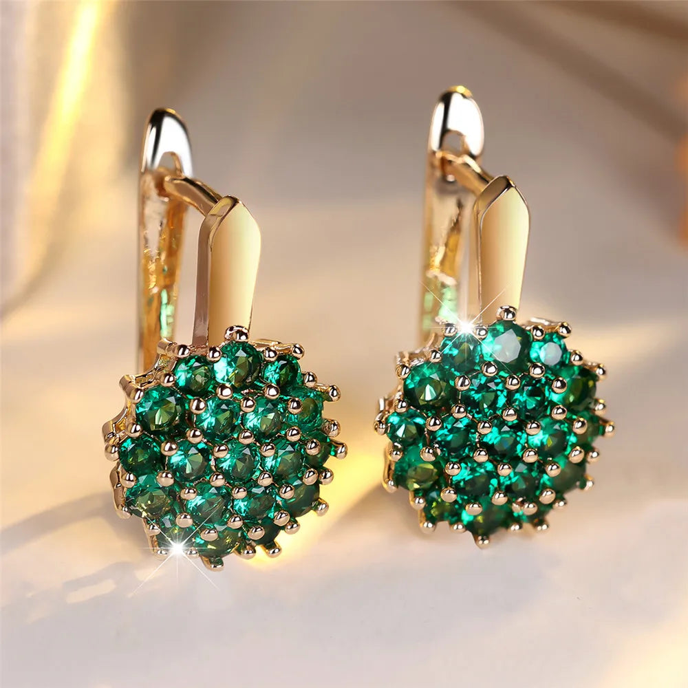 Luxury Crytal Green Zircon Sunflower Hoop Earring for Women