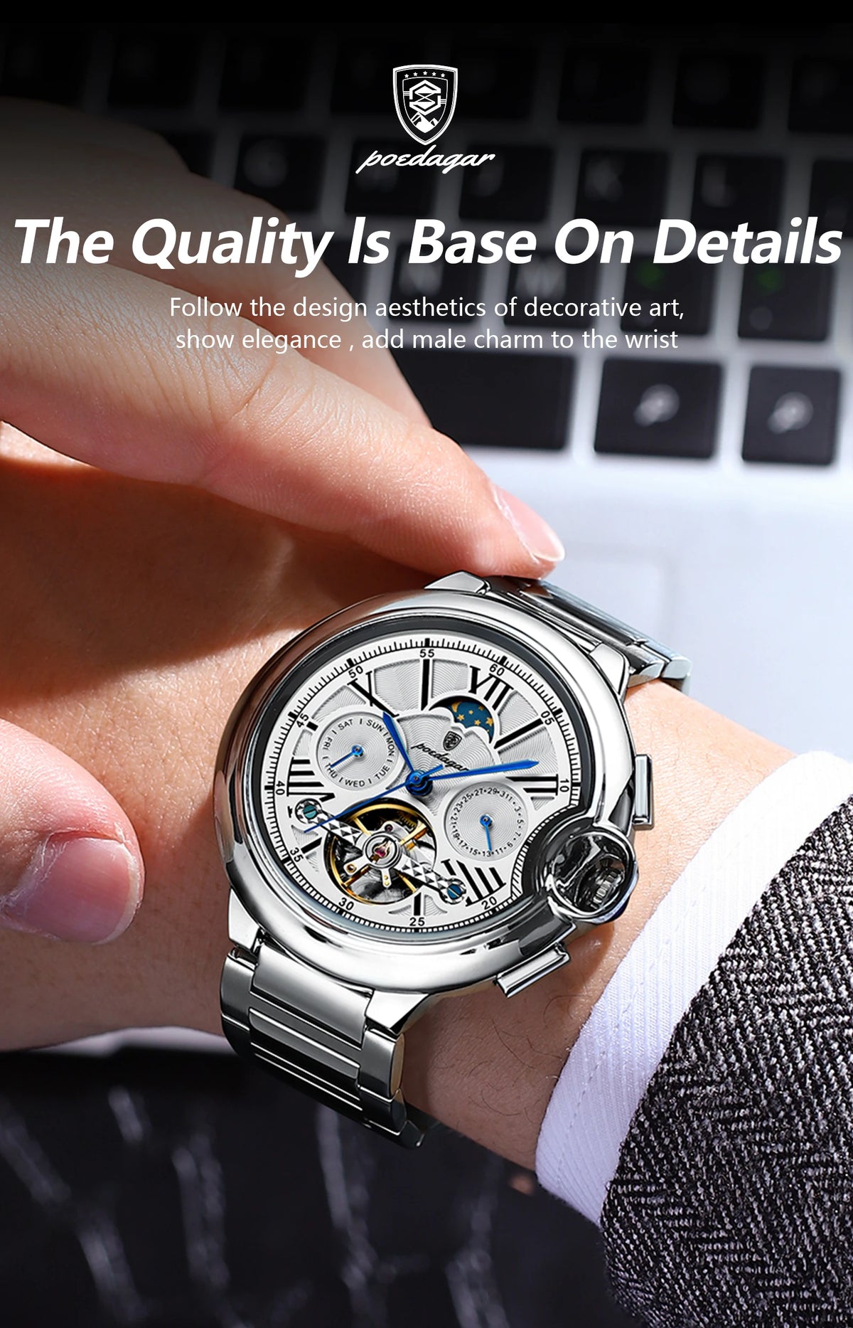 POEDAGAR 1413 Men's Automatic Watch with Day & Date Display