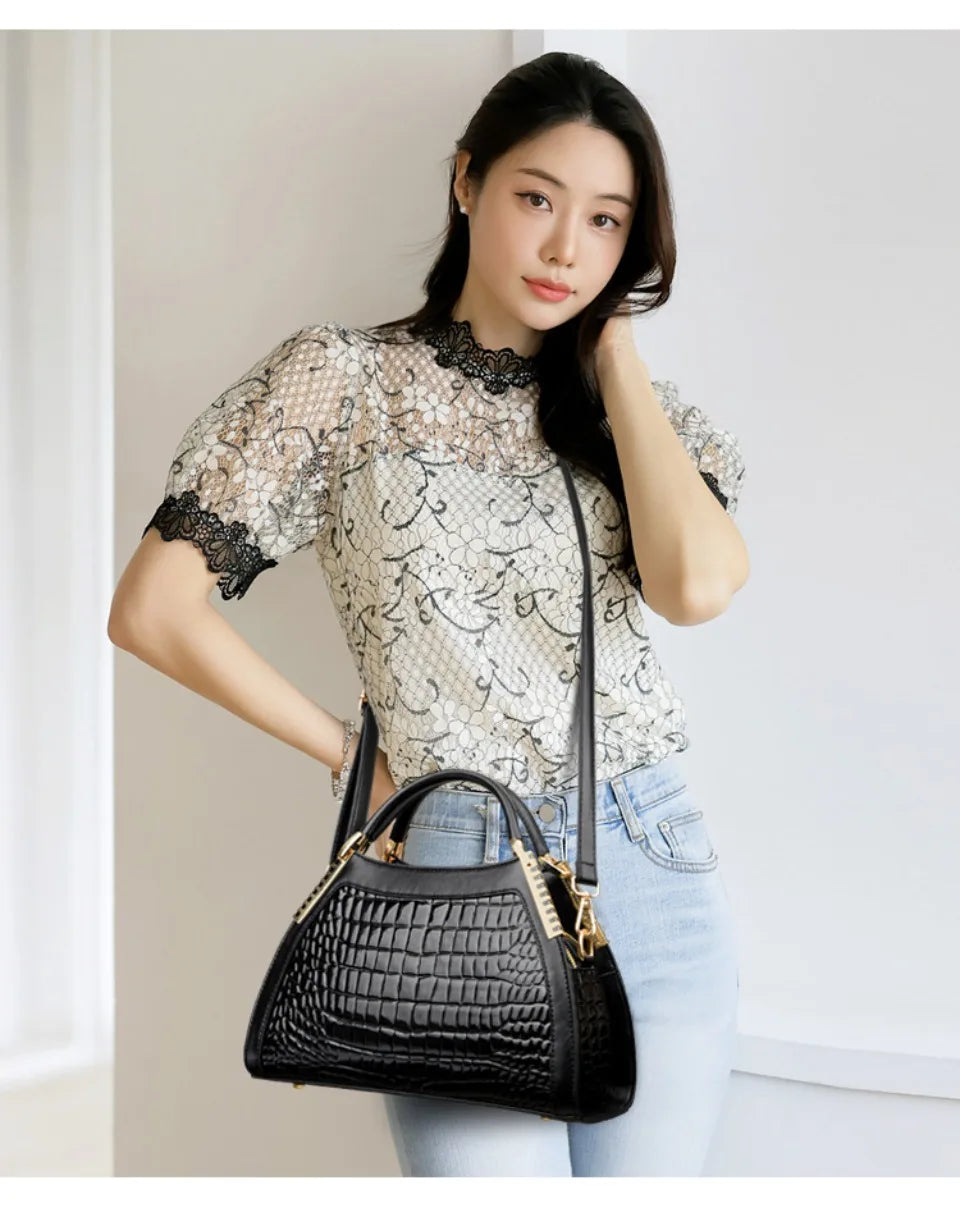 Luxury Alligator Patent Leather Crossbody Hobo Bag