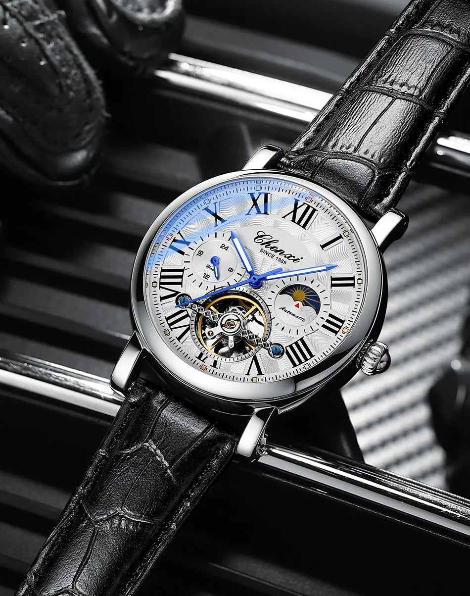 Watch For Men Business Fashion Genuine Leather Waterproof Mechanical Watch New 2024