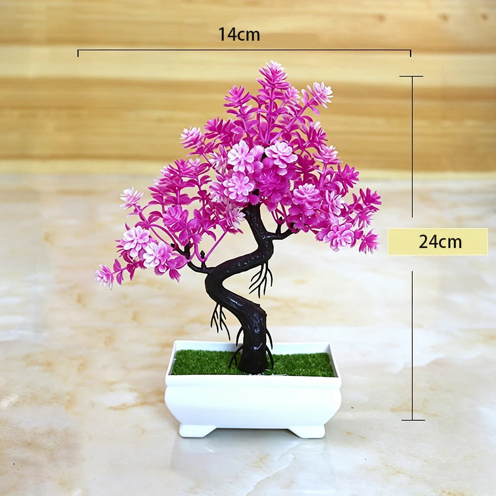 Artificial Bonsai with Faux Flowers Potted Fake Plant for Home, Wadding & Housewarmings Decor