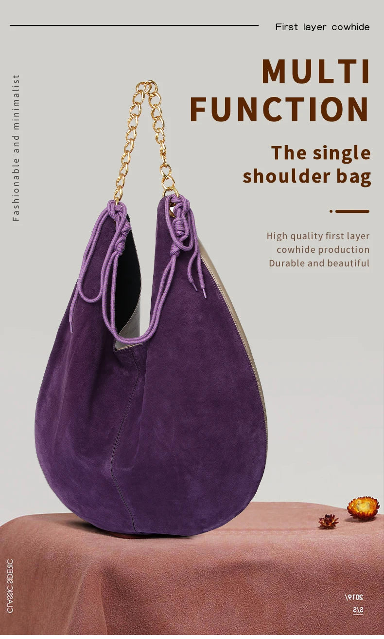 Women's Genuine Leather Chain Bag - Large Capacity Cowhide Shoulder Bag