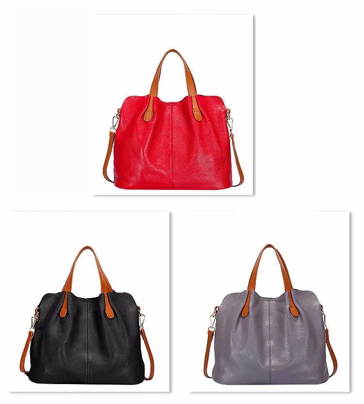 Genuine Leather Crossbody Tote Bag - Women's Shoulder Messenger Handbag