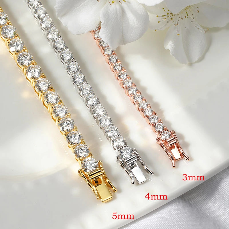 Smyoue 18k Gold Plated Moissanite Tennis Bracelet 925 Sterling Silver 3/4/5mm Women & Men