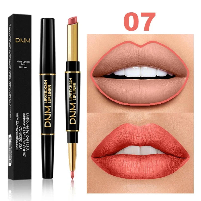 DNM 2-in-1 Matte Lipstick & Lip Liner Pencil - Long-Lasting Waterproof