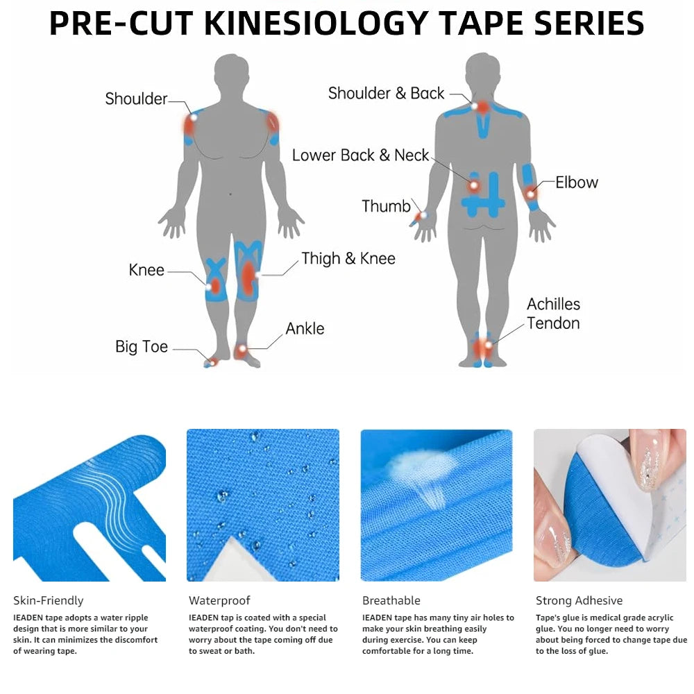 Professional Kinesiology Tape 10-Pack - Waterproof Athletic Tape for Muscle Stability & Active Support