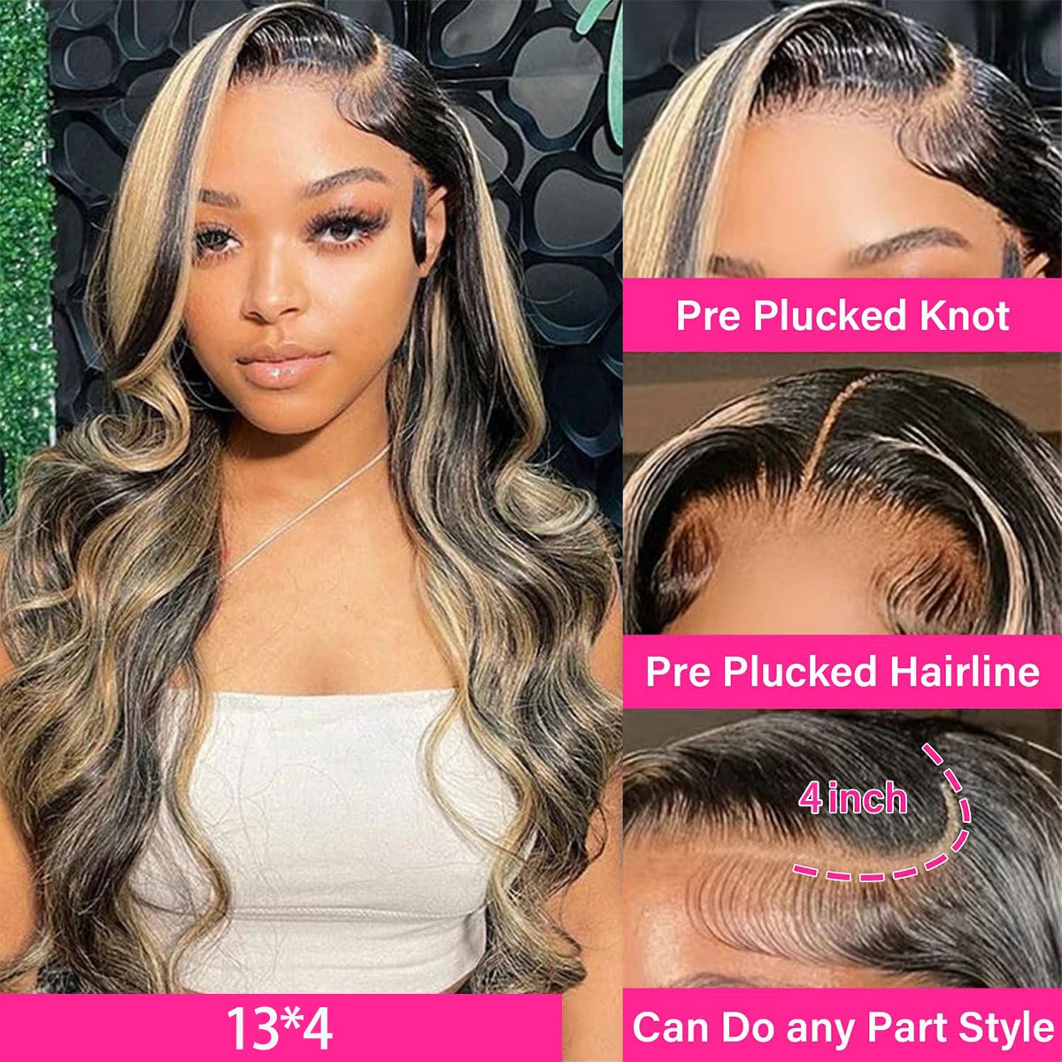 Body Wave Highlight Wig-13x4 Lace from Ombre Blonde Human Hair Wig