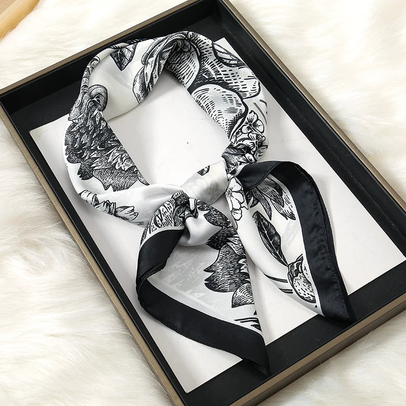 Luxury Print Satin Silk Square Scarf for Women Hijab Shawl & Elegant Wrap Accessory
