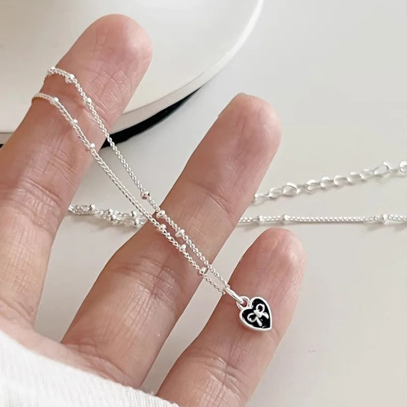 925 Sterling Silver Necklace Heart Pendant Love Adjustable Choker Elegant for Women Girl Jewelry Gift Dropshipping Wholesale