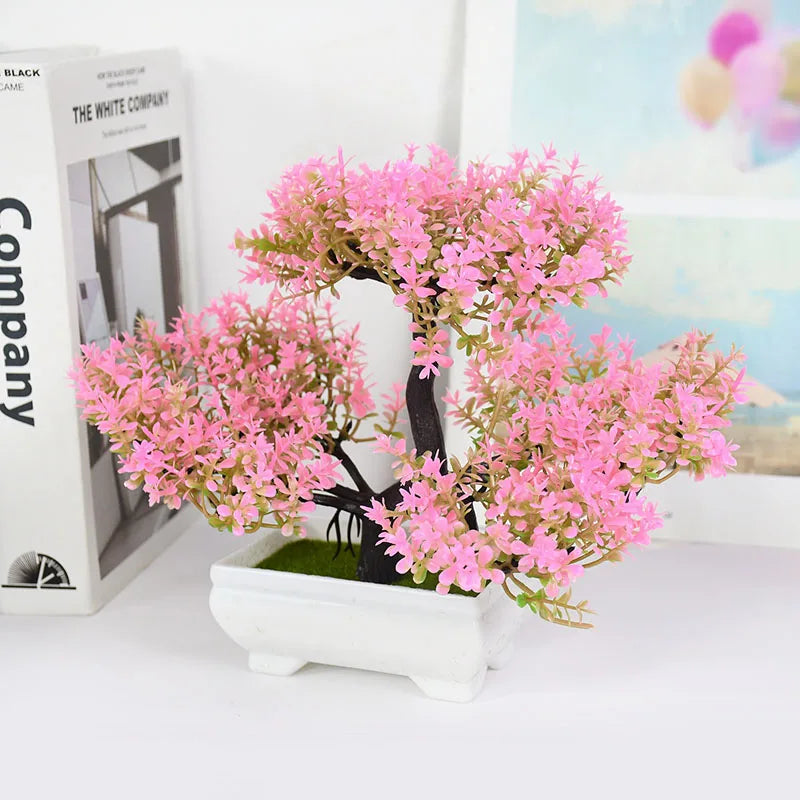Artificial Bonsai Tree with Flower-Fake Potted Plant for Home Room & Garden Decoration