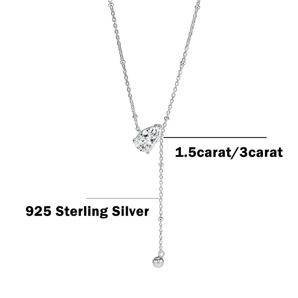 925 Sterling Silver Pear Cut Moissanite Pendant Necklace Y-Style Solitaire Diamond Neck Chaîne