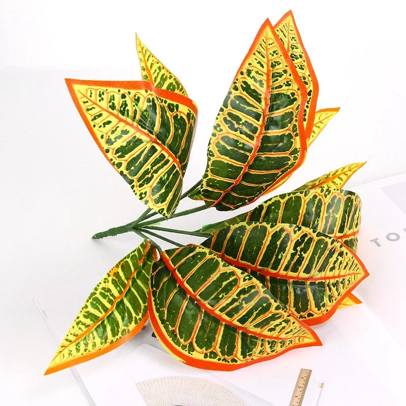Artificial Silk Tortoiseshell Leaf Plant - Realistic Taro Dieffenbachia Fale Greenery for Home Decor