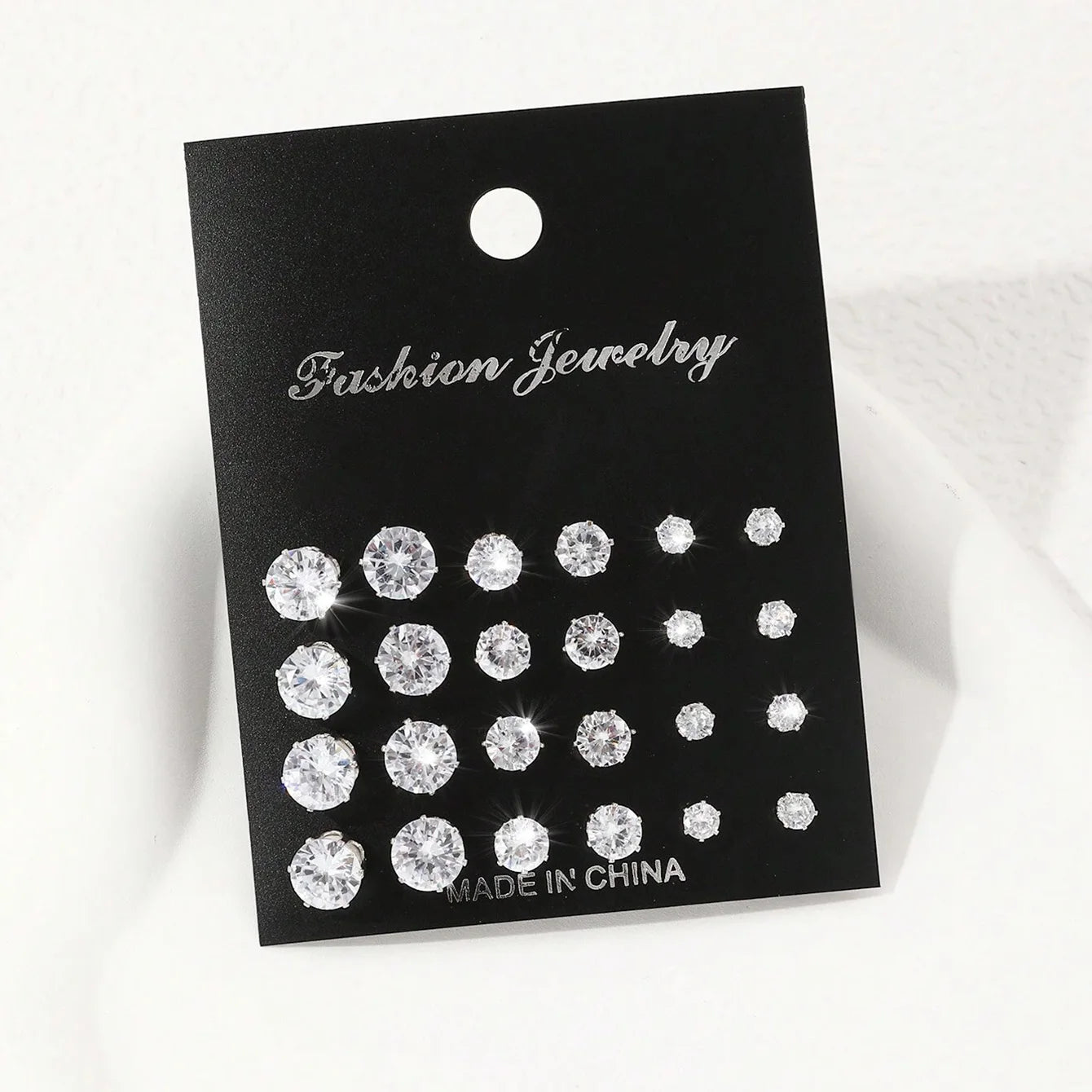 12-Pair Luxurious Shiny Zirconia Stud Earrings Set for Women