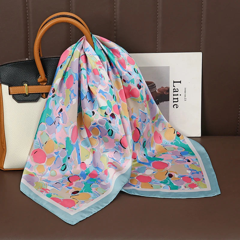Luxury Print Satin Silk Square Scarf for Women Hijab Shawl & Elegant Wrap Accessory
