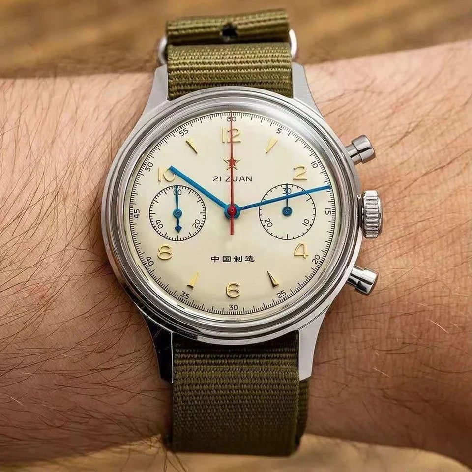 RED STAR  38mm 1963 Men's Chronograph Mechanical Watch - Pilot's Choice Aviation Timepieces.