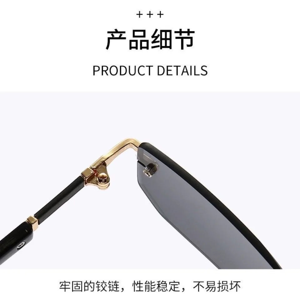 Rectangle Rimless Sunglasses Women Men - Small Square Trendy Shades UV400