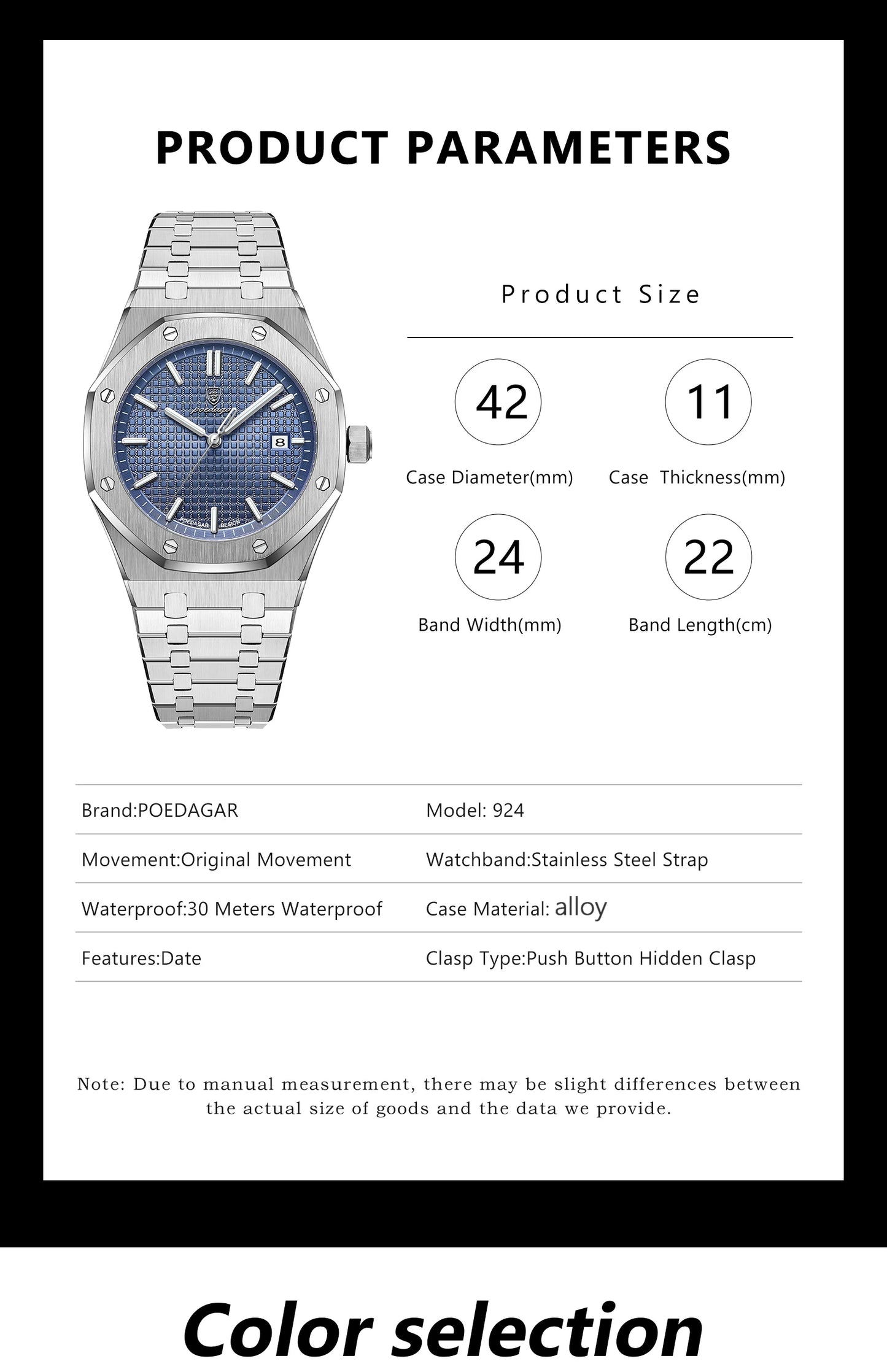 POEDAGAR Men's Luxury Watch -Luminous Waterproof Stainless Steel