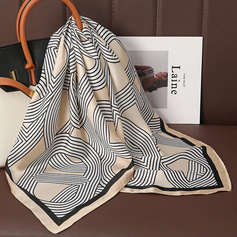 Luxury Print Satin Silk Square Scarf for Women Hijab Shawl & Elegant Wrap Accessory