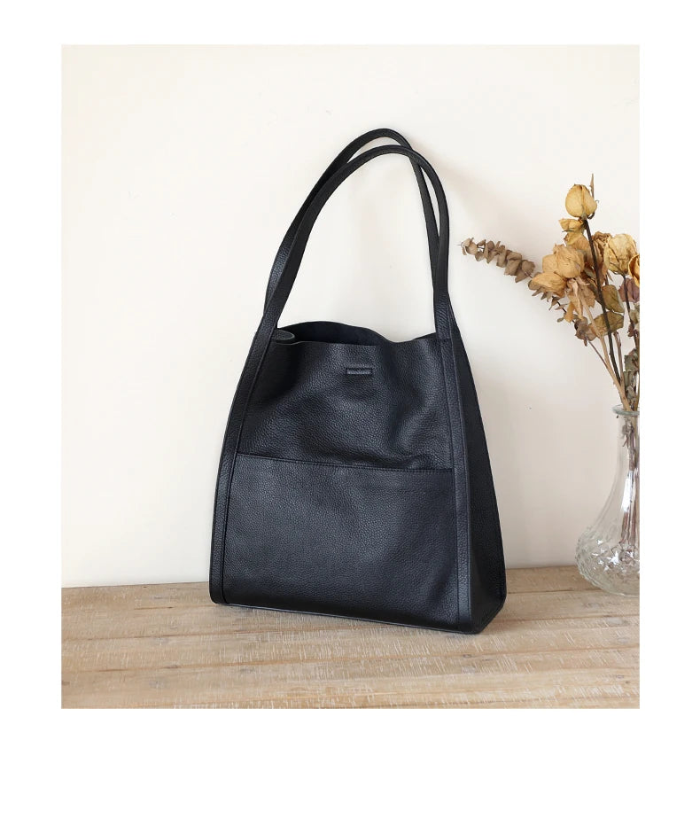 Luxury 100% Genuine Cowhide Leather Tote Bucket Bag