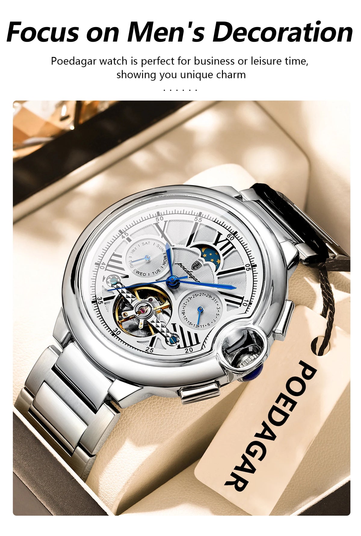 POEDAGAR 1413 Men's Automatic Watch with Day & Date Display