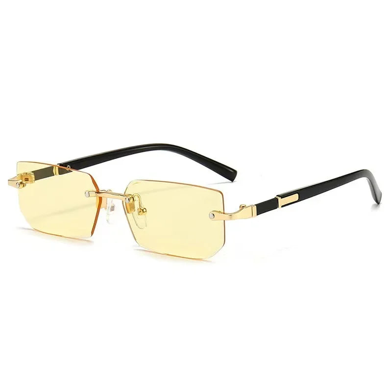 Rectangle Rimless Sunglasses Women Men - Small Square Trendy Shades UV400