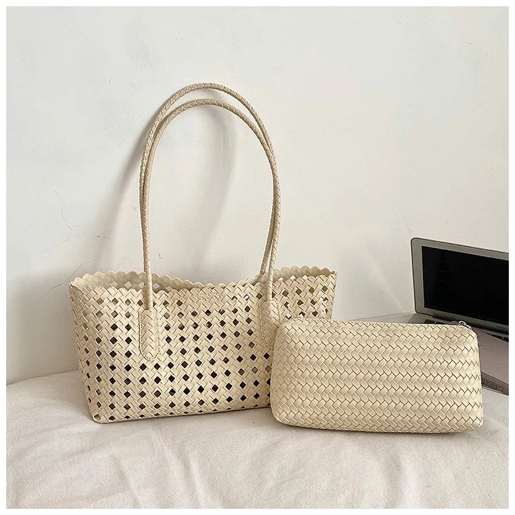 Women's Woven Shoulder Bag - Luxury Designer Tote Purse Handbag