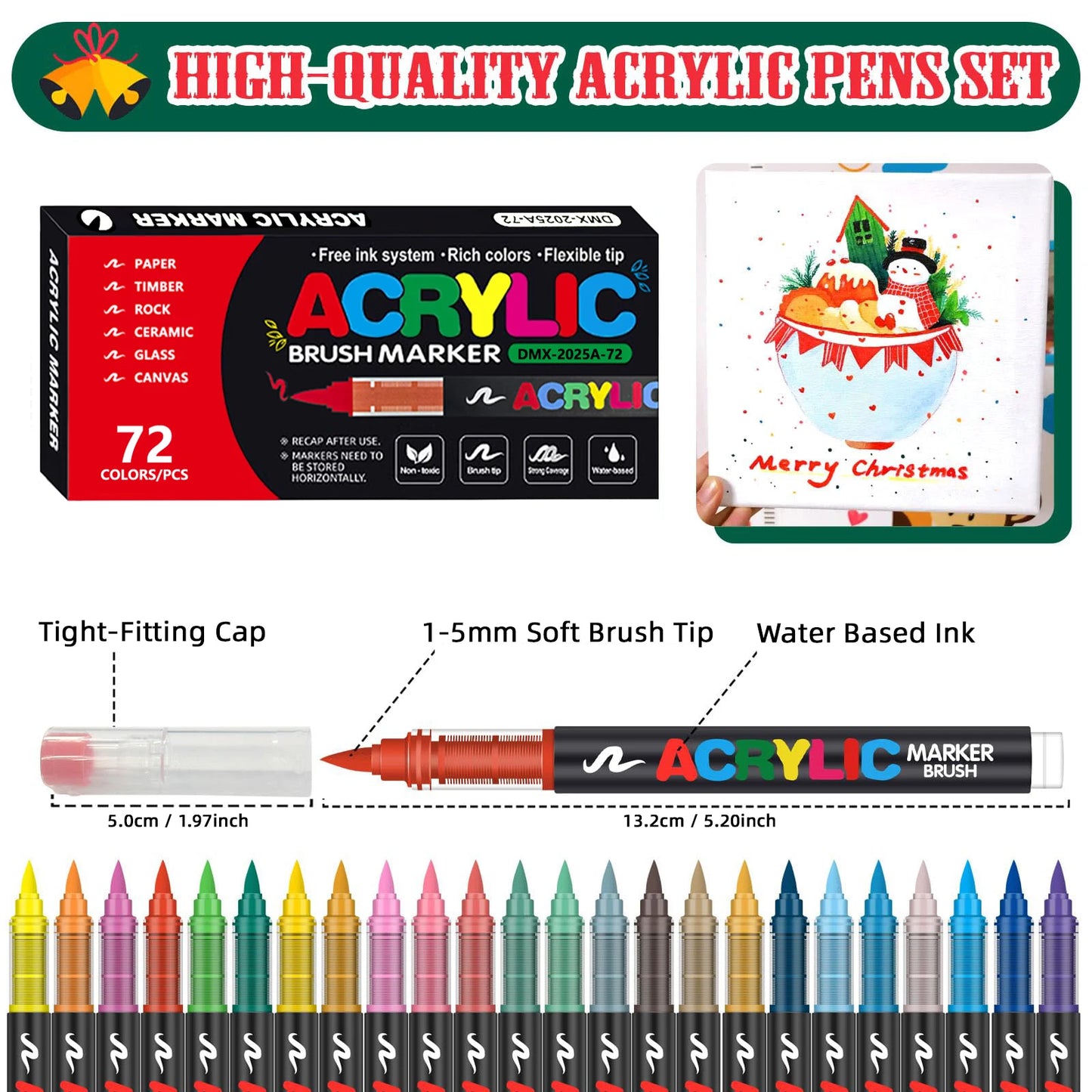 12-366 Colors Acrylic Set- Waterproof Art Brush Pens for Drawing