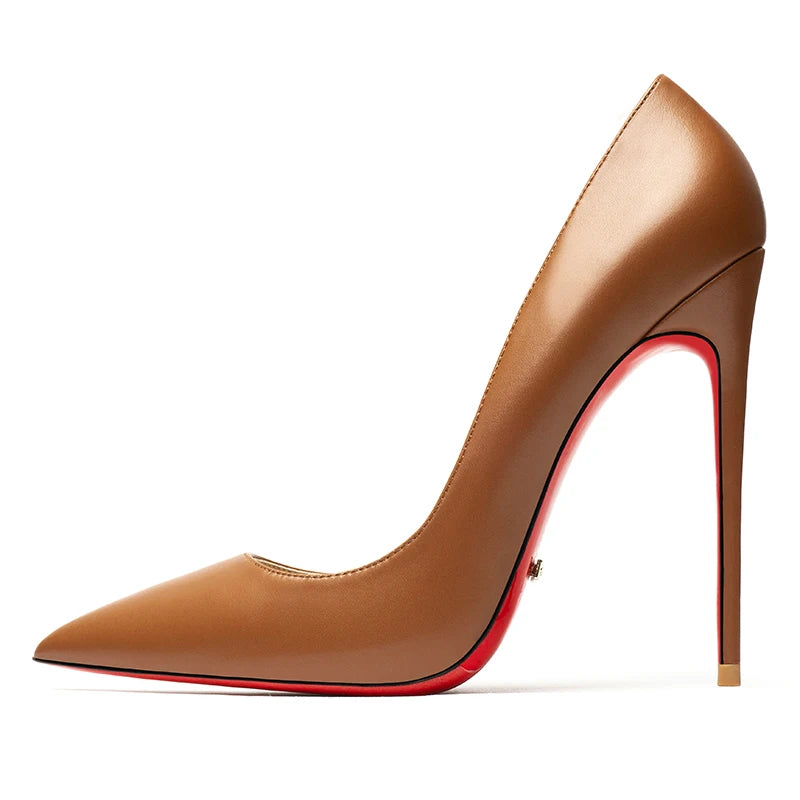 Heels for Ladies New Luxury Designer White Matte 12 cm High Heels Red Bottoms Pointed Toe Pumps Elegant Women Party Prom Shoes